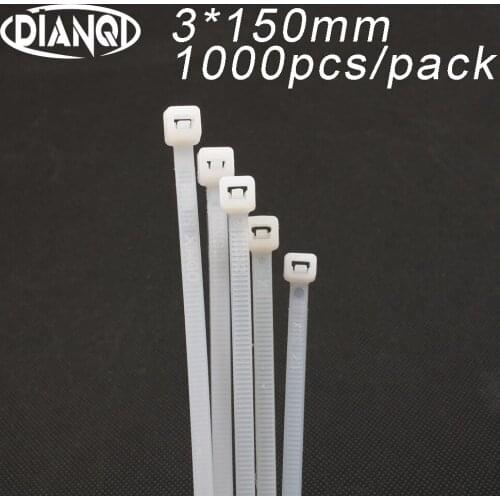 1000pcs 3mm*150mm 1.9mm Self locking Nylon Cable Ties White color Plastic Zip Tie wire binding wrap straps UL Certified