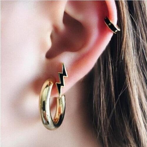 2019 new 4colors lightning bolt stud earring colorful enamel minimal delicate danity girl women multi piercing fashion jewelry