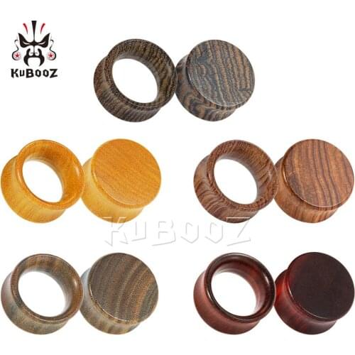 Kubooz Newest Style Design Horn Flat Wood Ear Piercing Plugs Stretchers Earring Tunnels Gagues Body Jewelry Gift