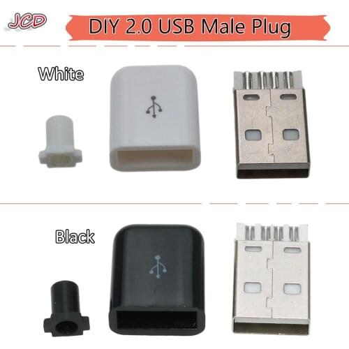 JCD USB Male Connector 2.0 Plug 4 Pin Type A Components White Black Plastic Cover 2.0 USB Connector