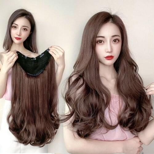 Synthetic Half Wigs For Women Long Wavy Culry U-Shaped Natural Black Brown Wigs Heat Resistant Fake Hair