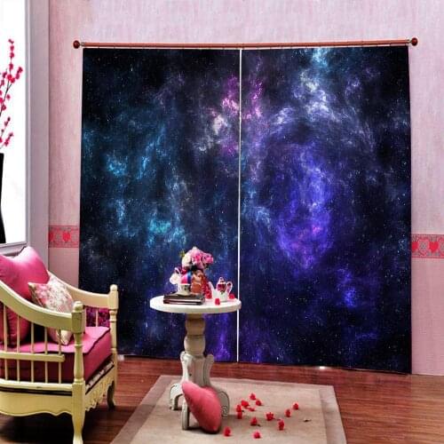 Modern Night sky stars Blackout Curtains 3D Digital print for living room bedroom Drapes home Decor (left and right Side)