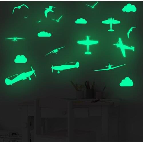 Luminous Airplane Wild Goose Cloud Self Adhesive Wall Sticker Childrens Room Bedroom Creative Wall Sticker Pvc