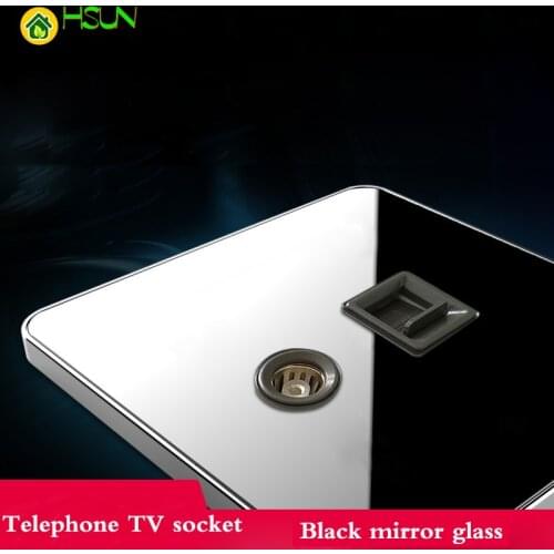 Type 86 Black Mirror Glass Phone TV Sockets Fixed TV IPTV TV Wall Panel Sockets