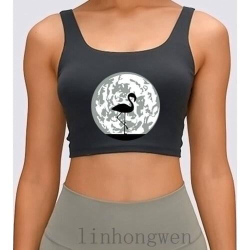 Flamingo Beach Sea Vacation Vacations Bird Night Women Tank Top Summer Pattern O Neck Cotton Crop Top