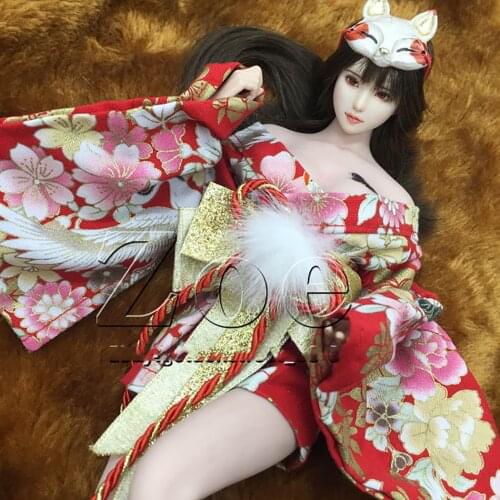 IN STOCK 1/6 scale Female Fox Fairy Kimono clothing set with mask and flip flop red fit for 12 inch female figure body