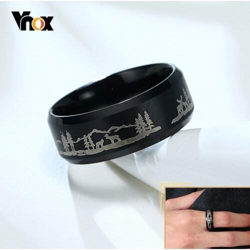Vnox Customize Nature Forest Style Rings for Men, 8 MM Wide Stainless Steel Metal Wedding Bands, Personalize Gifts Jewelry