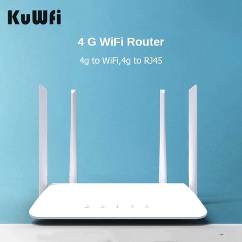 KuWFi 4G CPE WiFi Router SIM Card Hotspot CAT4 Support 32 Users RJ45 WAN LAN Wireless Modem 150Mbps 4G LTE Router Wide Coverage