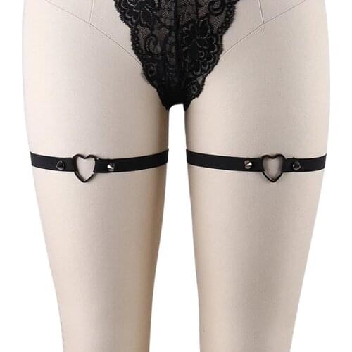 Womens Sexy PU Heart Ring Leg Garters Belt Sock Sexy Black Fetish Strap Bondage Harness Thigh Stocking Suspender Belt