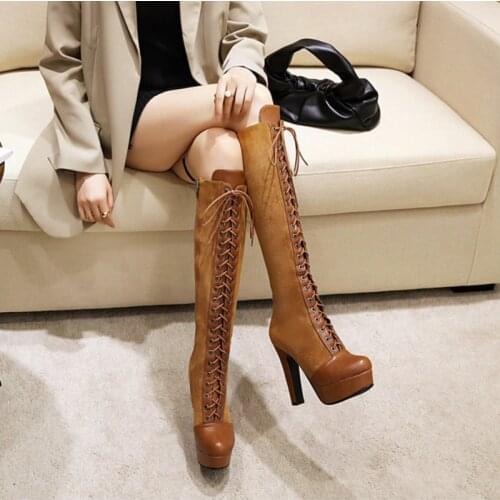 Over The Knee Boots Sexy Black Womens High Boots Round Toe Leather Woman Shoes 2021 Zippered Female Botas Women Shoes Fashion