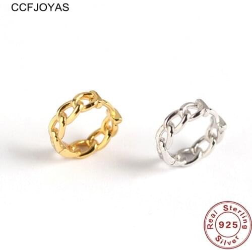 CCFJOYAS 9mm 925 Sterling Silver Punk Gold Silver color Hoop Earrings for Women Classic Small Chain Buckle Earring Fine Jewelry