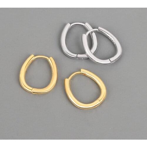 925 Sterling Silver Oval Geometric Hoop Earrings Female Simple Dainty Circle Earring Wholesale