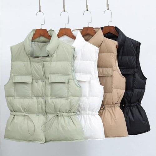 Womens Ultra Light Down Vest Short Vest Lightweight Waistcoat Female Windproof Warm White Duck Down Down Jacket Coat Sleeveless