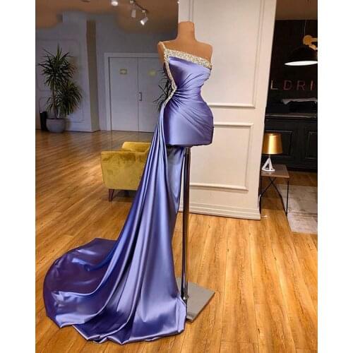 Short Front Long Back Dress Evening Party 2021 Soft Satin One Shoulder Beaded Saudi Arabia Dubai Women Formal Prom Dresses