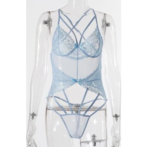 Hollow Out Sexy V-Neck Lace Bodysuit Sleeveless One Piece Body Feminino Romantic Sheer Fashion Bodysuit