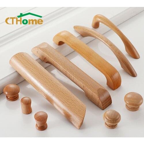 1pcs Cabinet Solid Wood Handles Nordic Beech Wardrobe Knobs Kitchen Cupboard Drawer Door Closet Dresser Pulls Furniture Hardware