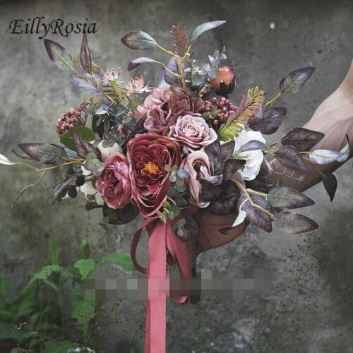 2021 Vintage Bride Bouquets Simulation Fall Autumn Country Wedding Photography Props Bridal Holding Flowers Autumn Decoration