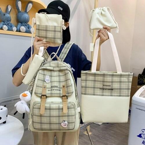 5 Pcs set Children School Bag For Kids Women Backpack Canvas Book Bag Cute Student Shoulder Bags For teenager Girls Mochila