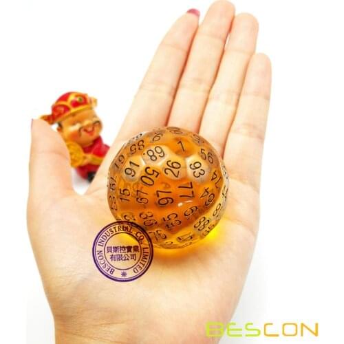 Bescon Translucent Polyhedral Dice 100 Sides Dice, Transparent D100 die, 100 Sided Cube, D100 Game Dice,100-Sided Cube of Amber