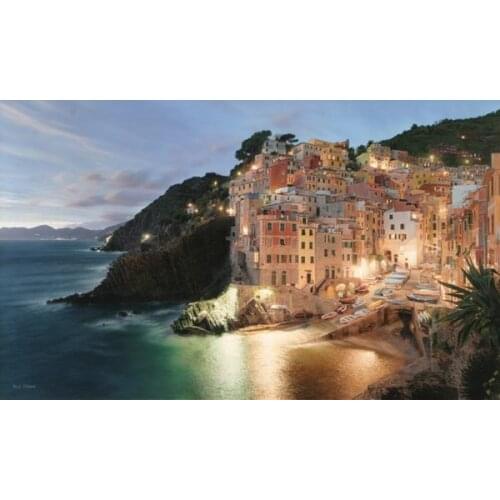 Free shipping Mediterranean sea night scene house oil painting canvas painting prints on canvas wall art decoration pictures