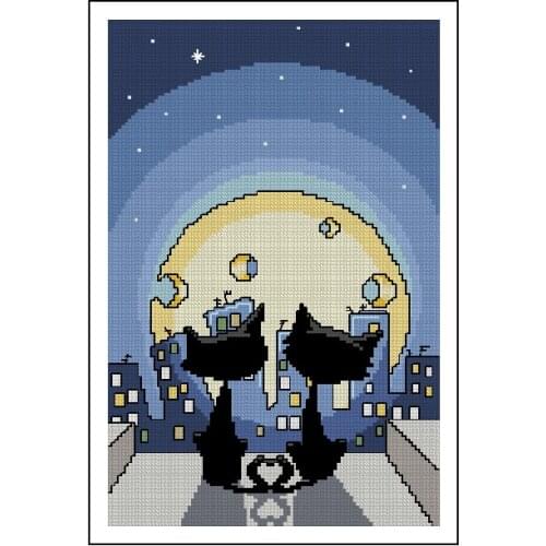 FREE Shipping Top Quality popular counted cross stitch set black cats with cheese moon 14CT