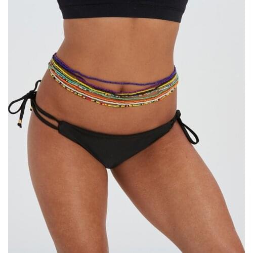 10Pcs Summer Bikini Stretchy Multicolor Beaded Belly Waist Chain Bohemian African Layered Colorful Beach Body Jewelry