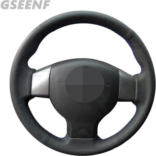 Car Steering Wheel Cover For Nissan Tiida 2004-2010 Versa 2007-2011 Sylphy 2006-2011 Black Hand-stitched Soft Genuine Leather