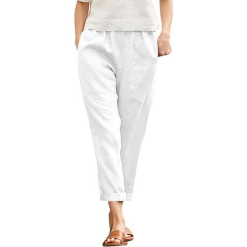 Womens Solid Color Loose Elastic Band Decorate Pocket Leisure Time Trousers Sports Running High Waist Tight Trousers