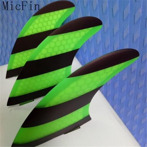 Micfin Fcs surfing surfboard g5 black with green fiberglass M size fins pranchas de surf quilhas fcs surfing fin