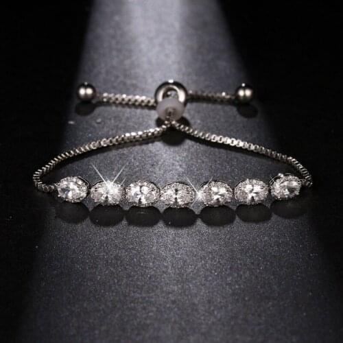 Ekopdee Classic Fashion Oval Zircon Bracelet Bangle For Women Cubic Zirconia Adjustable Bracelets Wedding Dinner Party Jewelry