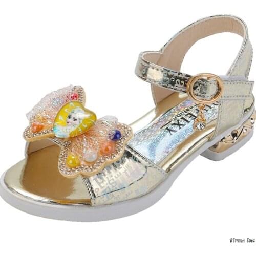 Frozen Elsa Girls Sandals Rhinestone Butterfly Dance Kids Shoes Children High Heel Princess Shoes Party Dress Wedding Disney