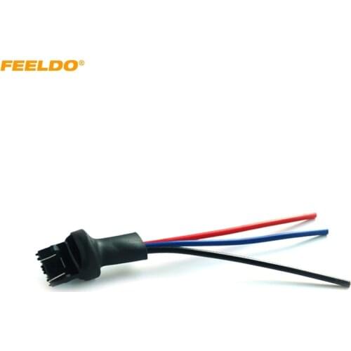 FEELDO 50Pcs Car 7443/7441/7444 LED Bulb Light Male Socket Plug Adapter With 3-wire Extended Wire #FD-1625