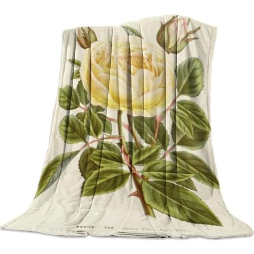 Yellow Flower Stamen Green Leaf Flannel Blanket Soft Throw Blanket Warm Microfiber Blankets for Beds Office Sofa Items