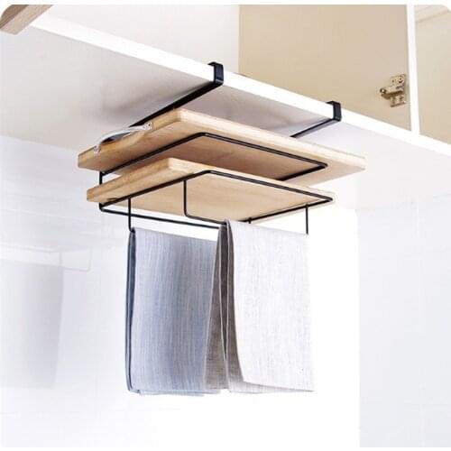 Home Cupboard Towel Hanger Rack Durable Cutting Board Holder Hanging Shelf Kitchen Space Saving Storage Organizer