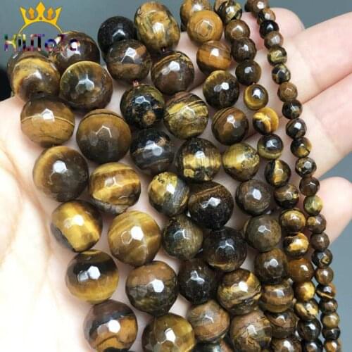 Natural Faceted Yellow Tiger Eye Beads Loose Stone Beads For Jewelry Making DIY Bracelet Necklace Accessories 15'' 4/6/8/10/12mm