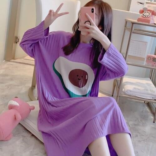 Sanderala Cotton Women Long Nightdress Spring and Autumn Long-sleeved Female Student Home Service Cartoon Cute Sleepwear