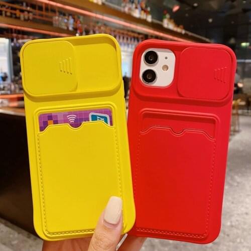 Gimfun Candy Color Card Pocket Phone Case for iPhone 11 12 Pro Max XS Max X XR 7 8 Plus Sliding Cover Card Wallet Cute Soft Case