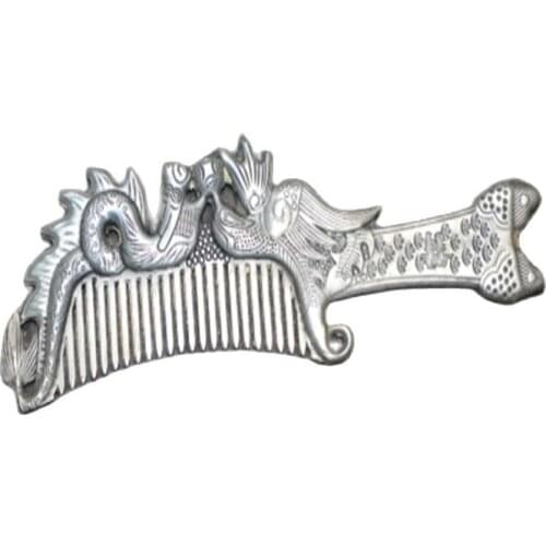Collectible Handwork Old Tibet Silver Carving Dragon Phoenix Wonderful Comb