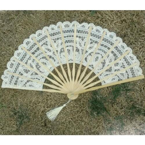 Lace Hand Fan Manual Embroidery Double Deck Folding Fans Beige Wedding Favors For Guest Gifts Arts And Crafts SN1255