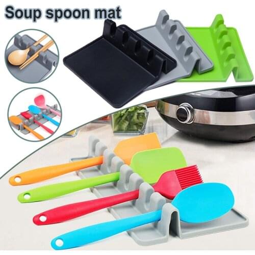 Kitchen Spoon Holders Fork Spatula Rack Shelf Organizer Plastic Spoon Rest Chopsticks Holder Non-slip Spoons Pad Kitchen Utensil