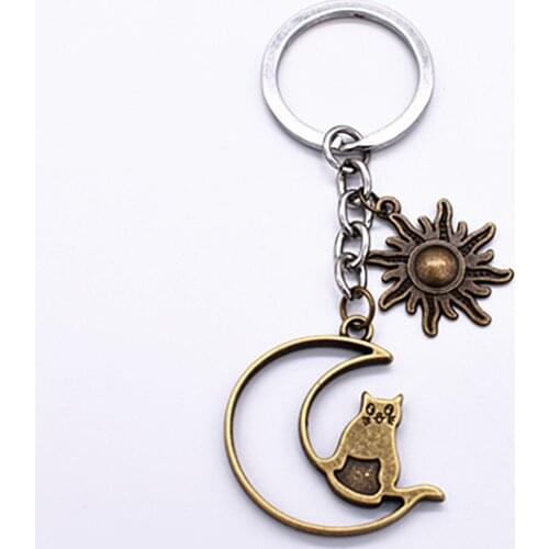 Fashion 30mm Key Ring Metal Key Chain Keychain Jewelry Antique Bronze Plated Hollow Cat 36x32mm Pendant