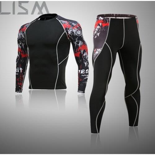 Mens Running Sets Quick-Drying Breathable Stretch Sweatpants Winter Gym Compression Men Jogging Fitness Training Sports Suits