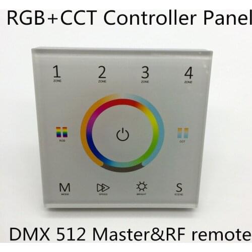 RGB+CCT controller Panel 4Zone 1-5color in one galss touch panel color wheel Ac inut DMX512 and RF2.4g singal panel control T15