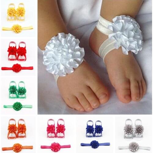 17 Colors Fashion Baby Girls Fold Flower Headband Hair Accessories and Sandal Shoes Set Newborn Foot Decoration Birthday Gifts