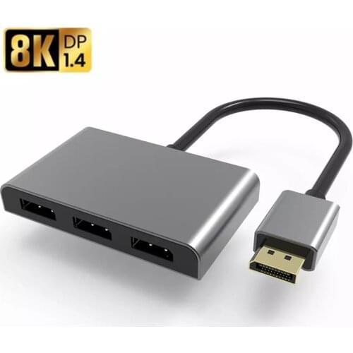 8K Displayport DP1.4 Splitter MST Hub 1 in 3 out 8K 60Hz 4K 120Hz Multi Monitor KVM Splitter Adapter 3 Port for Computer Monitor