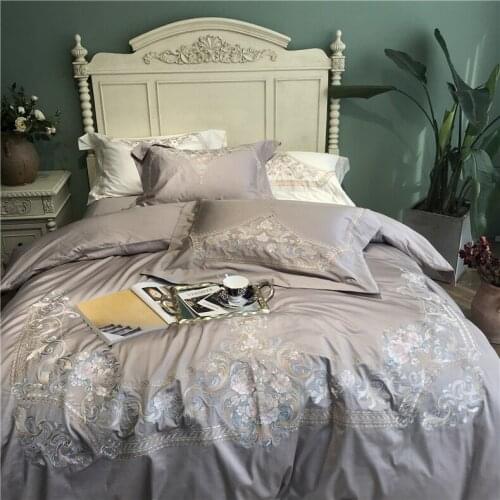 Luxury Embroidered 120S Egyptian cotton Grey Royal Bedding sets Queen King Wedding Duvet cover Bed sheet set Pillowcases 4pcs