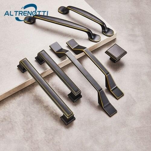 Furniture Cabinet Handle Zinc Alloy Black Simple Wardrobe Cupboard Door Pull American Modern Drawer Kitchen Closet Knob Hardware