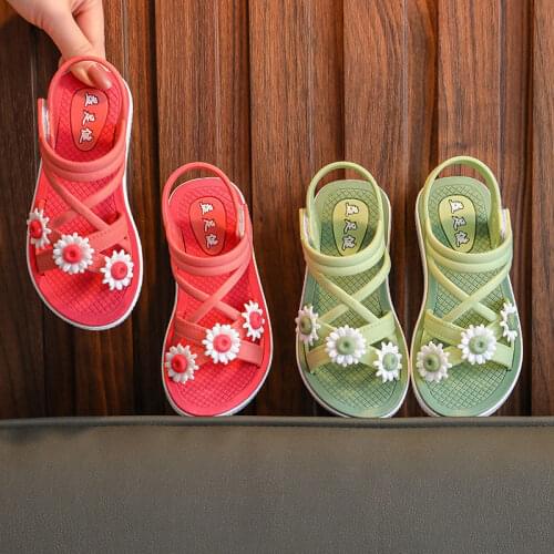 Girls Sandals Flowers Sweet Soft Childrens Beach Shoes Kids Summer Floral Sandals Princess Fashion Cute High Quality