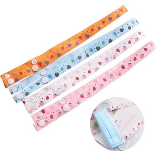 4Pcs Kids Face Mask Anti-Lost Lanyard Cartoon Strawberry Ribbon Mouth Cover Holder Hanging Neck Windproof Rope String