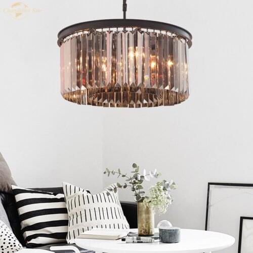 Modern Vintage Round Crystal Pendant Lights for Living Room Bedroom Restaurant Hotel Art Deco LED Prism Indoor Lamp